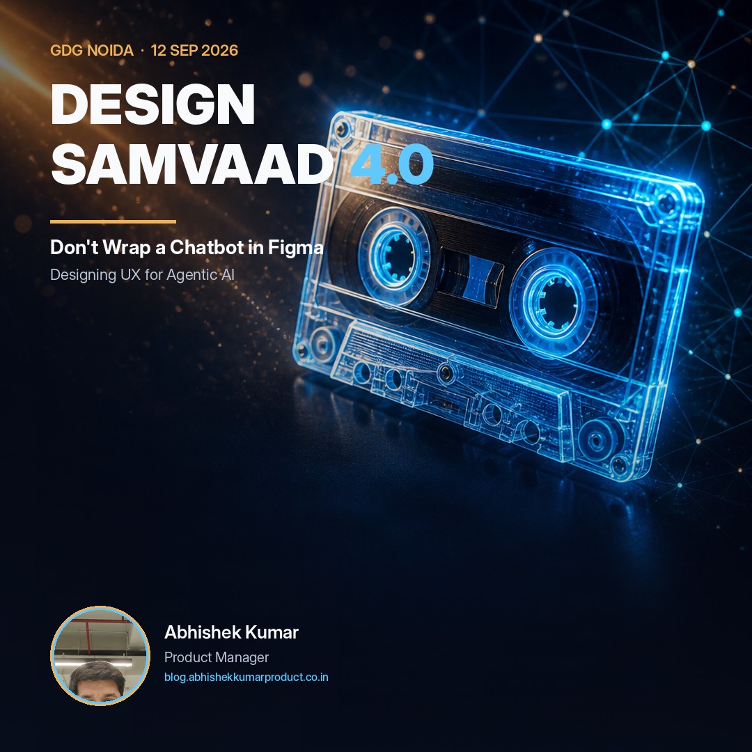 Square promotional graphic for Design Samvaad 4.0 with the session title Don't Wrap a Chatbot in Figma.